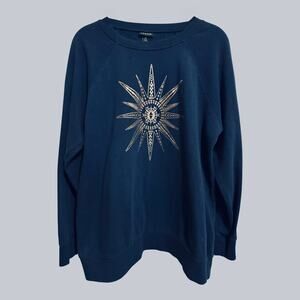 Torrid Starburst Classic Cozy Fleece Raglan Sweatshirt Women's Navy Celestial M